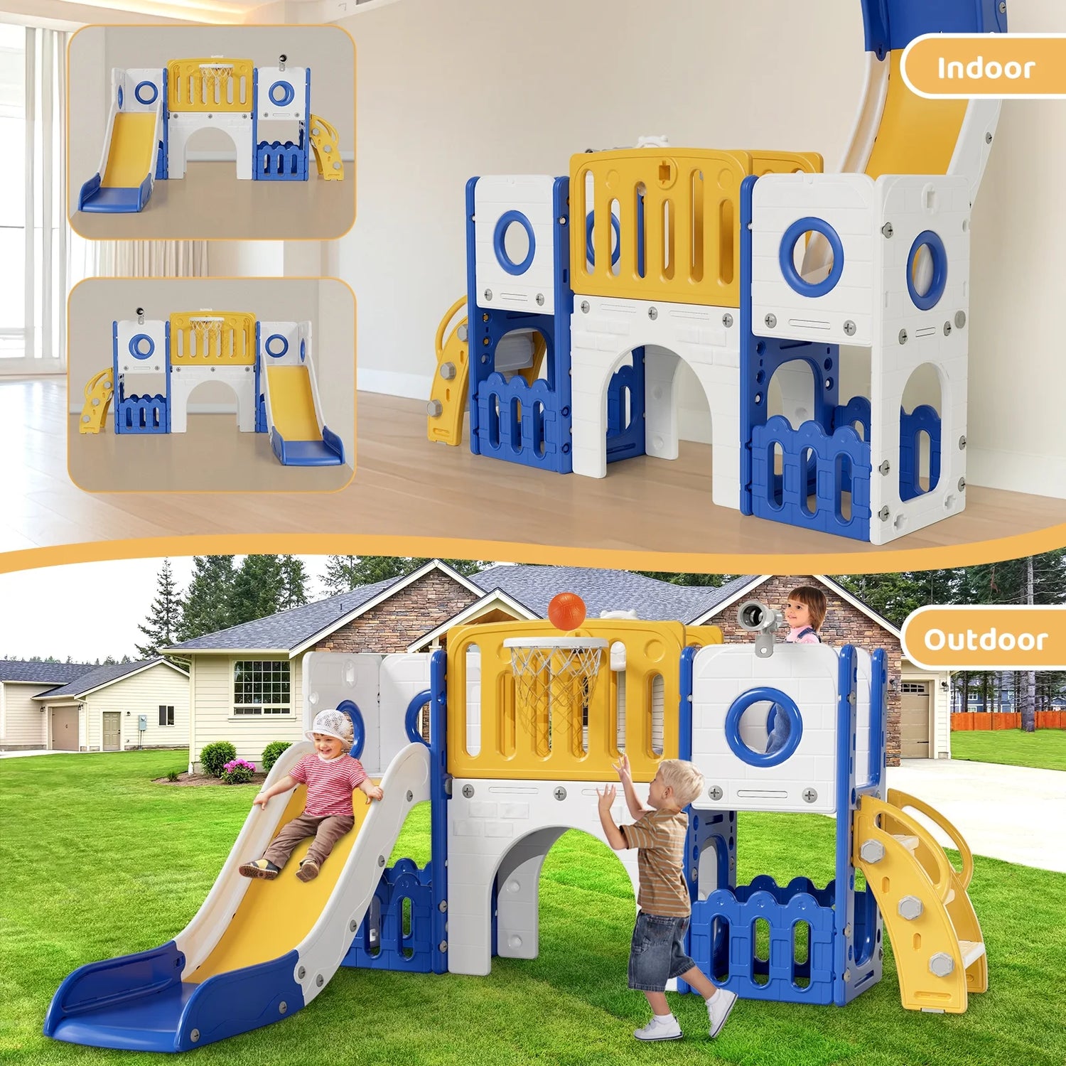 Playrie™ | 9-in-1 Toddler Slide Set, HDPE Plastic, Stable Frame, Climber with Hoop