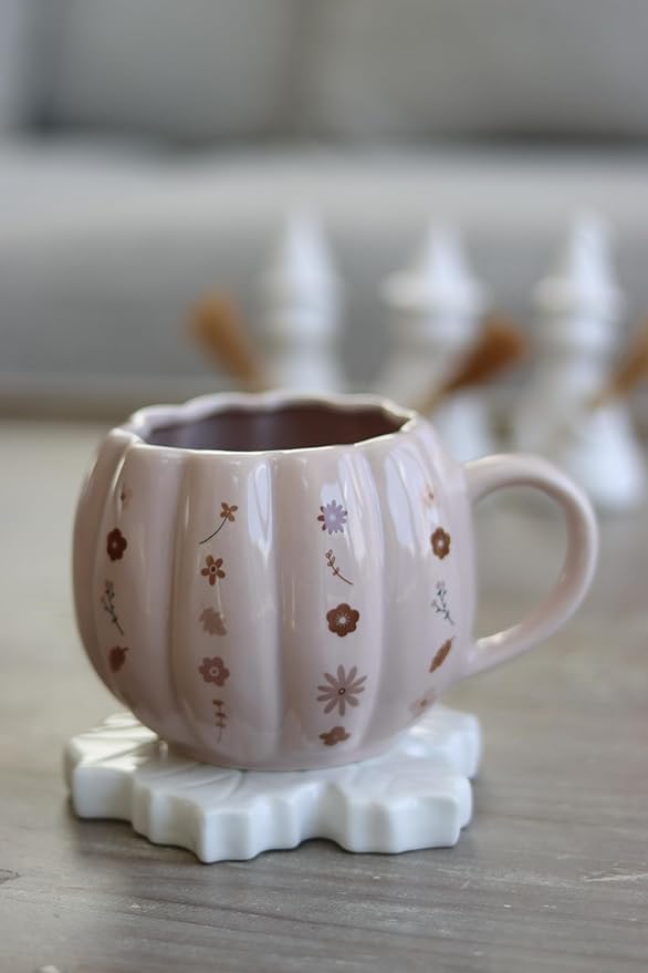 Muggie™  | Mini Pumpkin Mug Set, 2-Piece Floral Ceramic Cups for Coffee & Tea