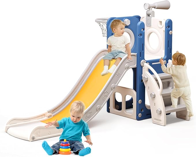 Slydle™ | 6 in 1 Toddler Playset with Slide,Toddler Slide,Slide for Kids with Basketball Hoop,Ball,Ring Toss