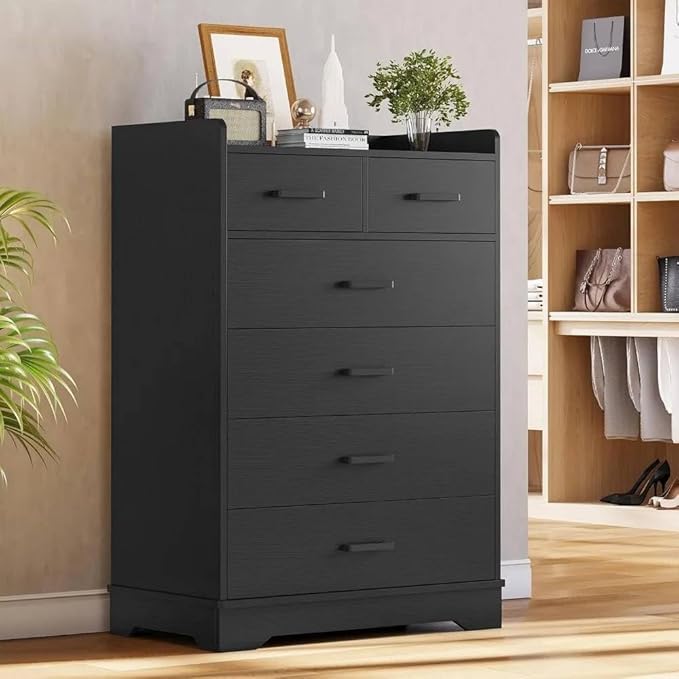 Dresha™ | Large Capacity 6-Drawer Wooden Dresser: Tall Vertical Storage Chest for Clothes & More