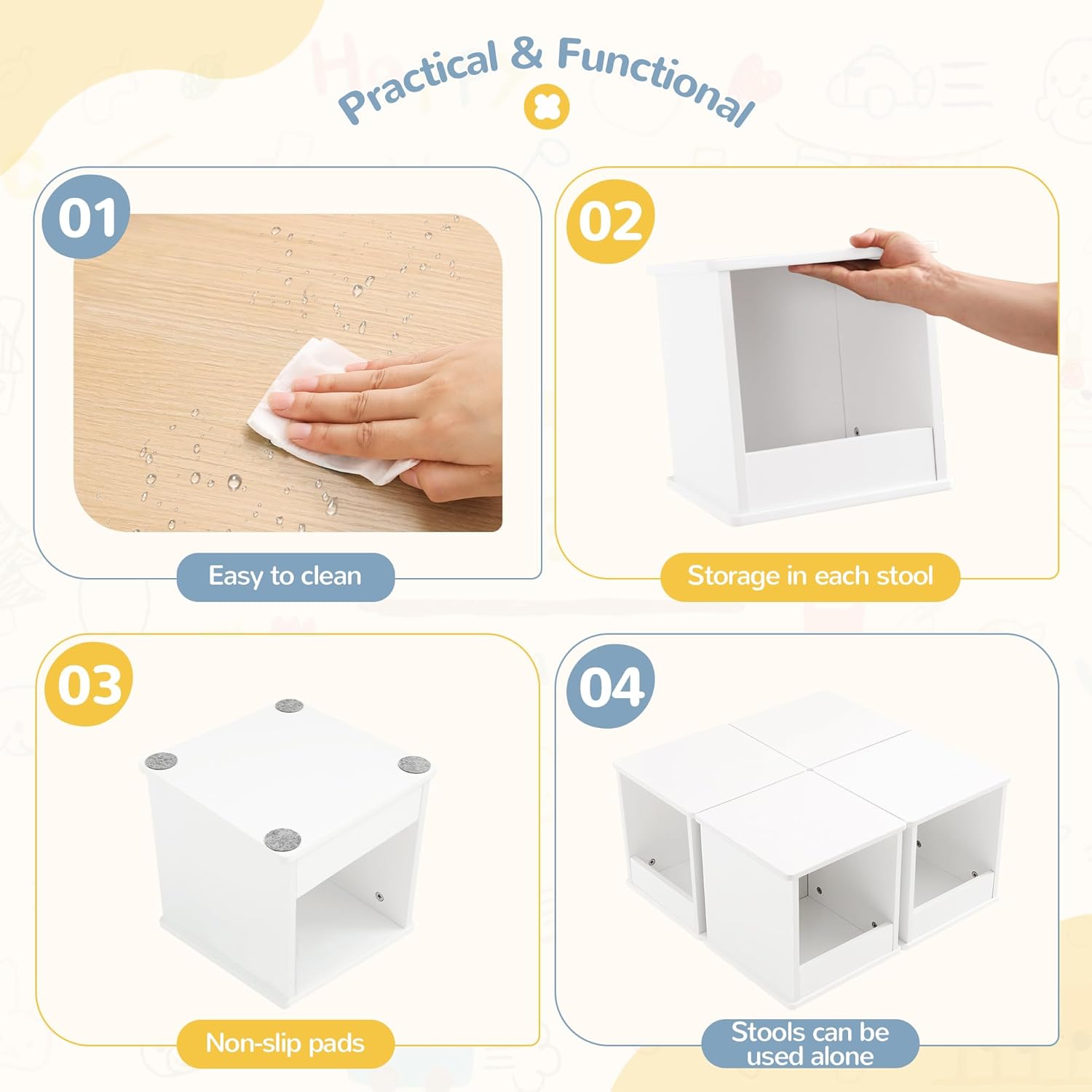 Avalon™ | Toddler Table & Chair Set – Flower-Shaped Design, 4 Storage Stools, Built-in Pen Holder