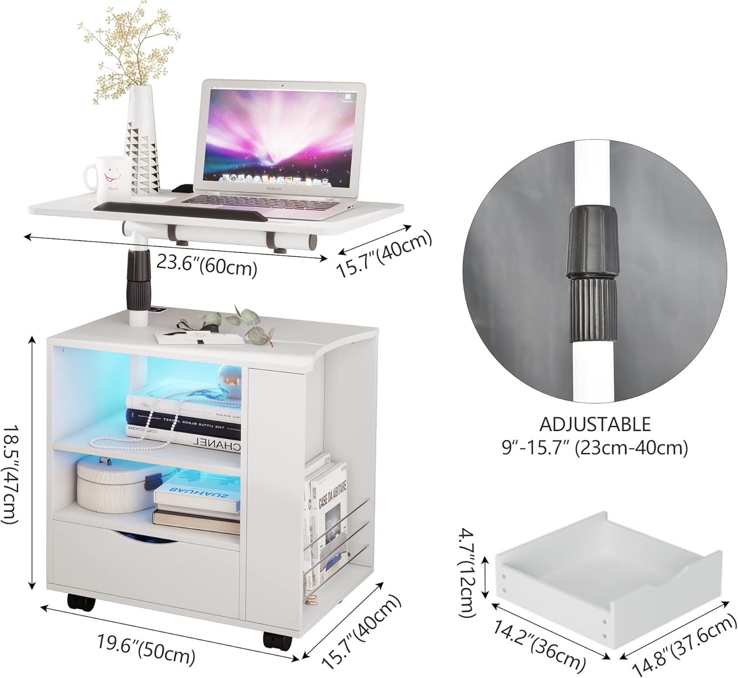 Avela™ | Nightstand with Charging Ports, LED Lights, Shelf & Drawer – Smart Bedside Table