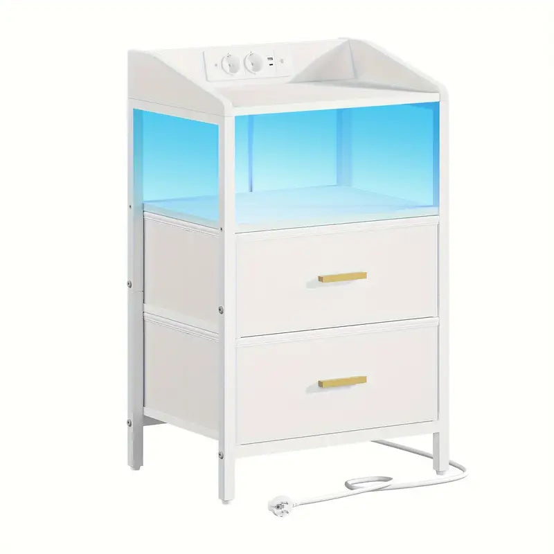 SmartNight™ | Nightstand with LED Lighting – Charging Station with USB Ports & Storage Drawers