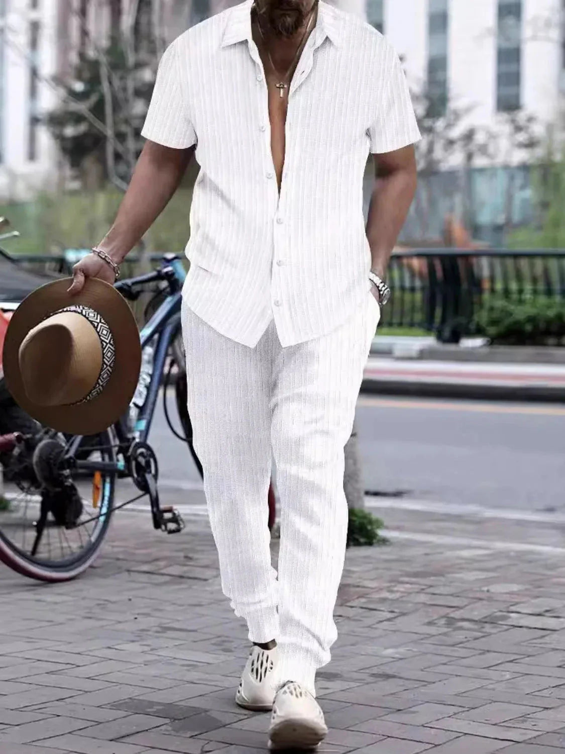 Men's Full Size Collared Neck Short Sleeve Top and Pants Set Plus Size