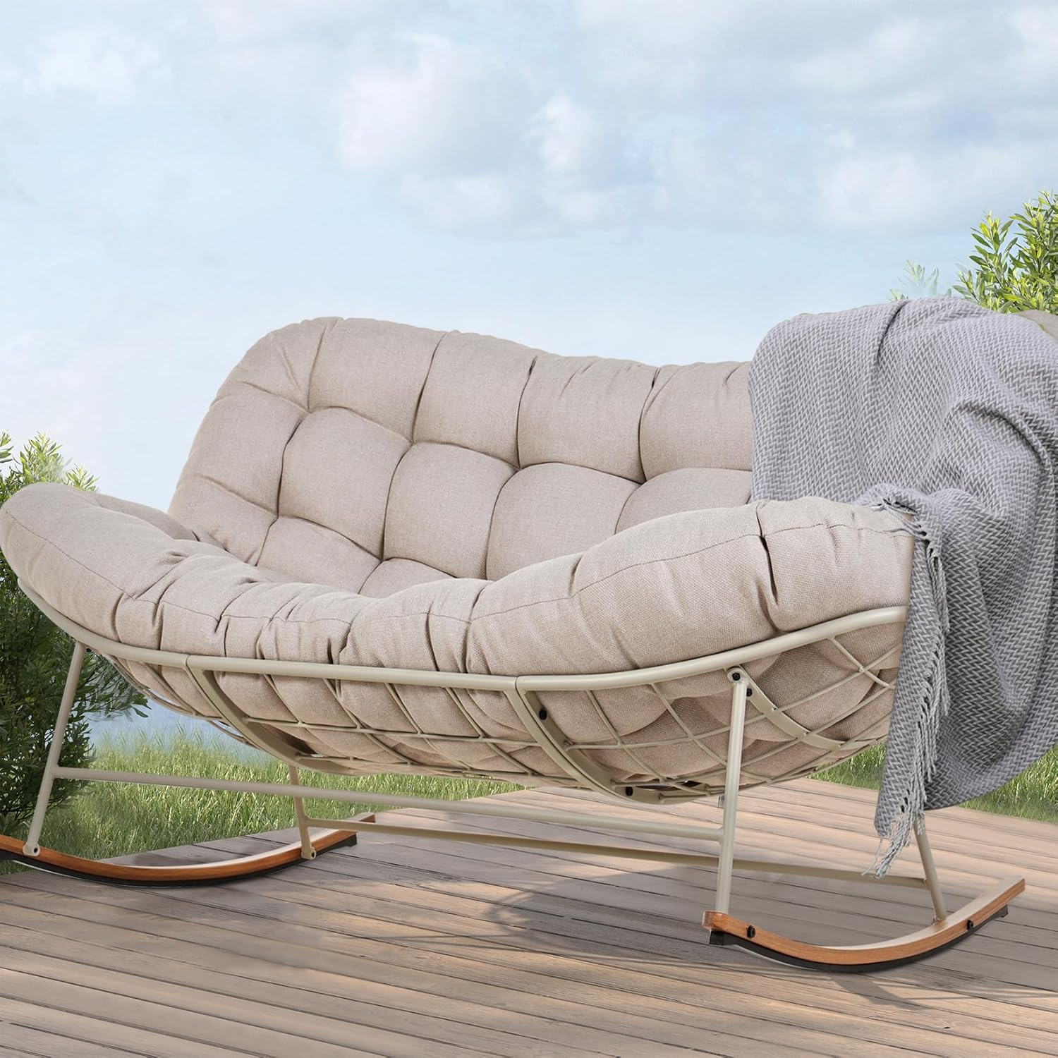 Lovora™ | Grand Patio Rocking Chair – Oversized 2-Person Outdoor Rocker with Thick Cushion