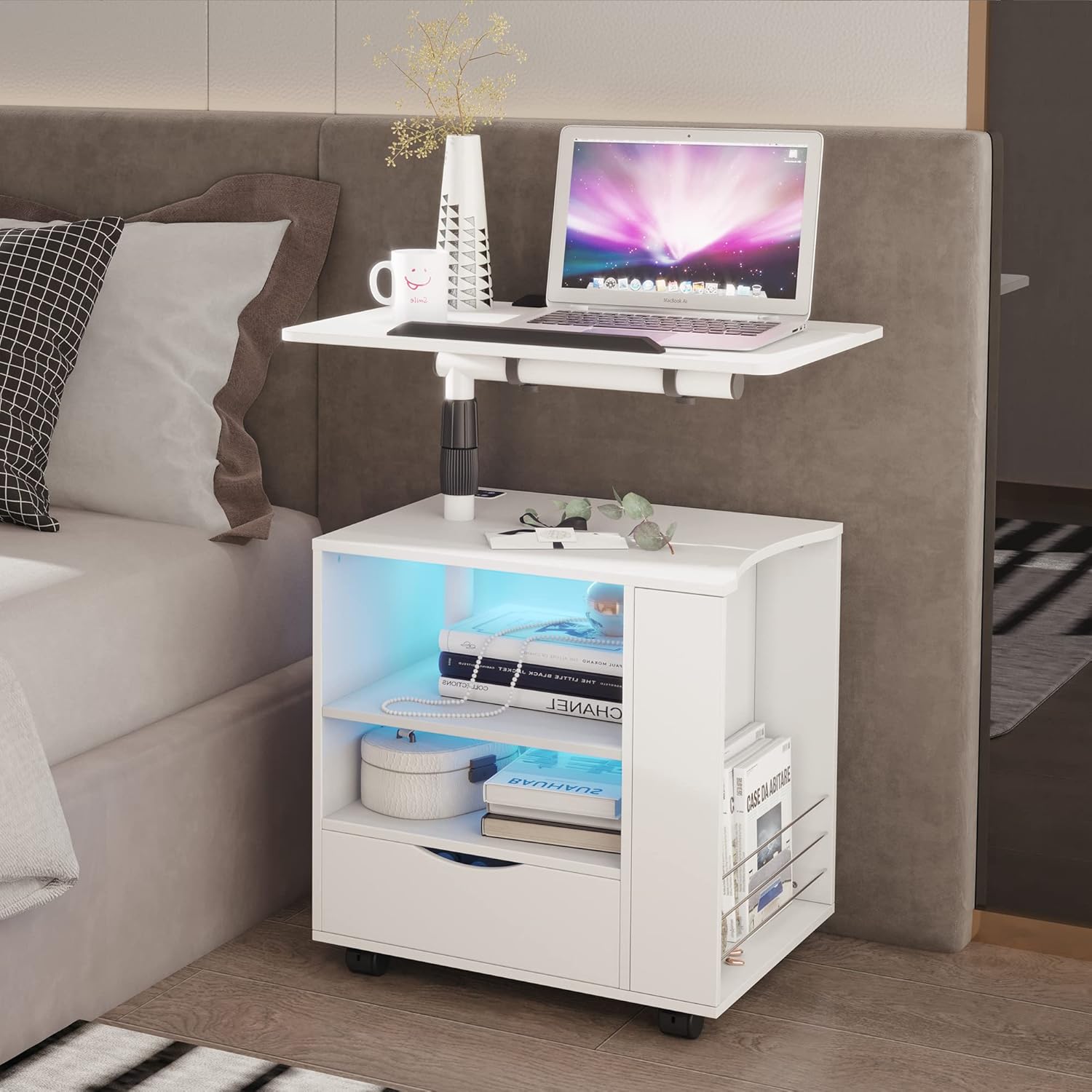 Avela™ | Nightstand with Charging Ports, LED Lights, Shelf & Drawer – Smart Bedside Table