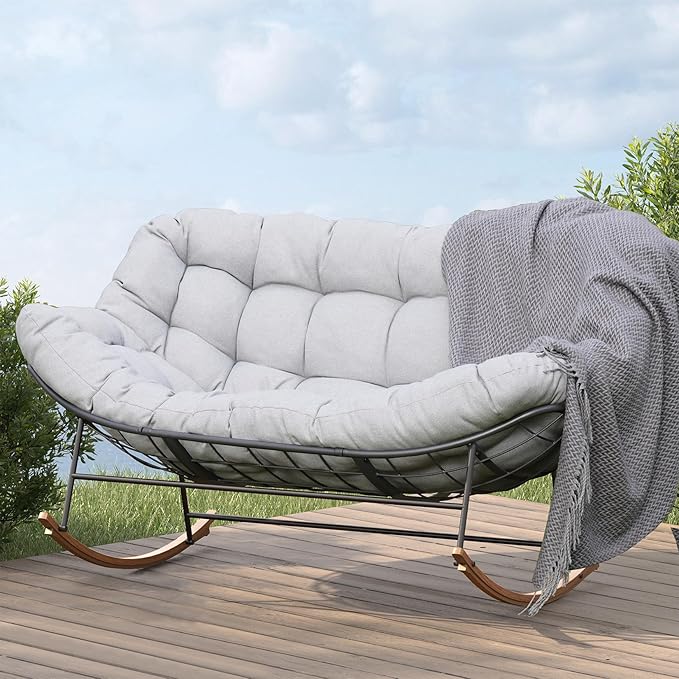 Lovora™ | Grand Patio Rocking Chair – Oversized 2-Person Outdoor Rocker with Thick Cushion