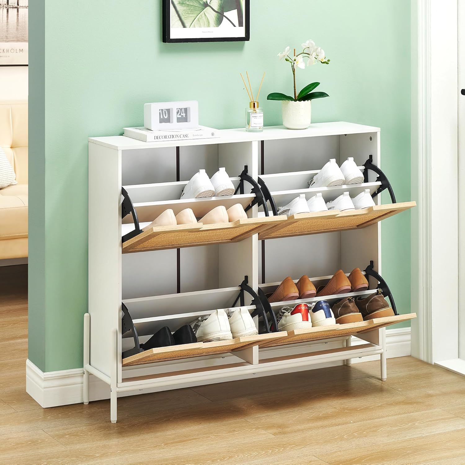 FlexiRack™ | Rattan Shoe Cabinet – 4 Flip Drawers