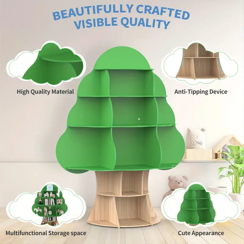 Treshia™ | Tree Bookshelf, Wood, 16-Cubby Organizer, Stable Frame, Bedroom & Classroom Storage