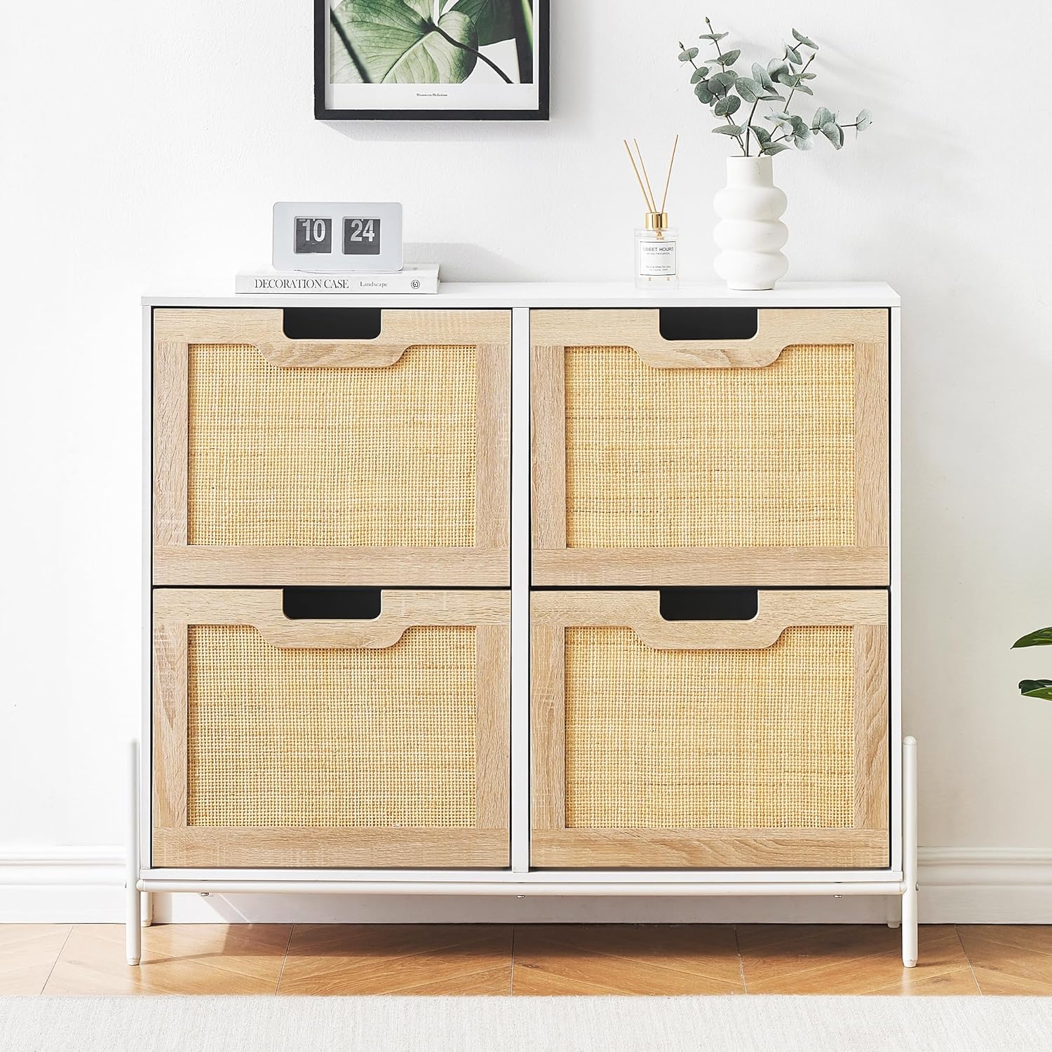 FlexiRack™ | Rattan Shoe Cabinet – 4 Flip Drawers