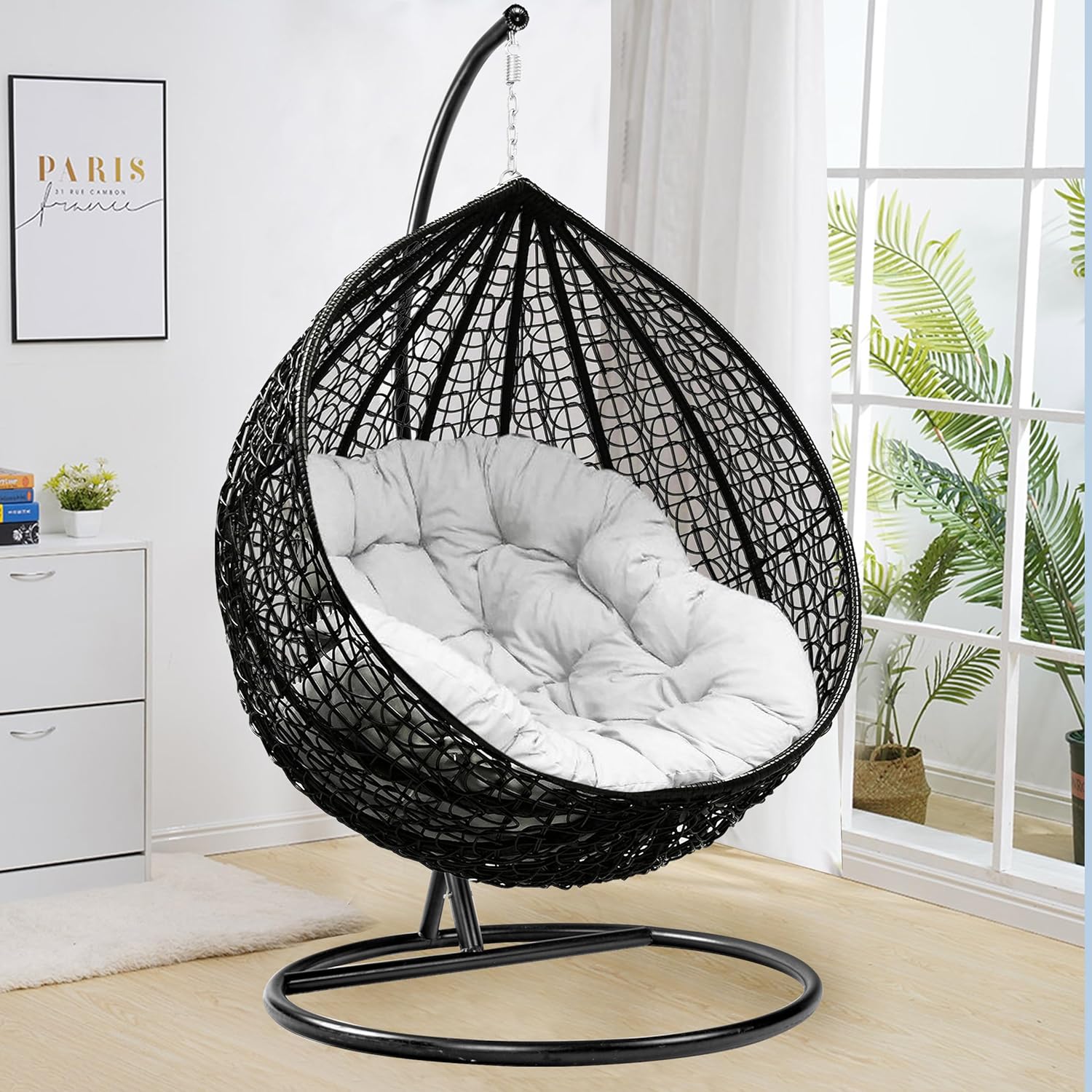 Nestiva™ | Rattan Swing Egg Chair – Indoor & Outdoor Hanging Chair with Cushion & Stand