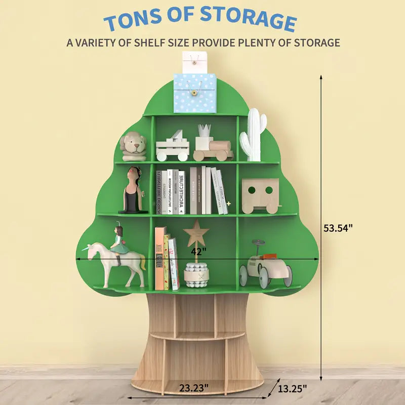 Treshia™ | Tree Bookshelf, Wood, 16-Cubby Organizer, Stable Frame, Bedroom & Classroom Storage