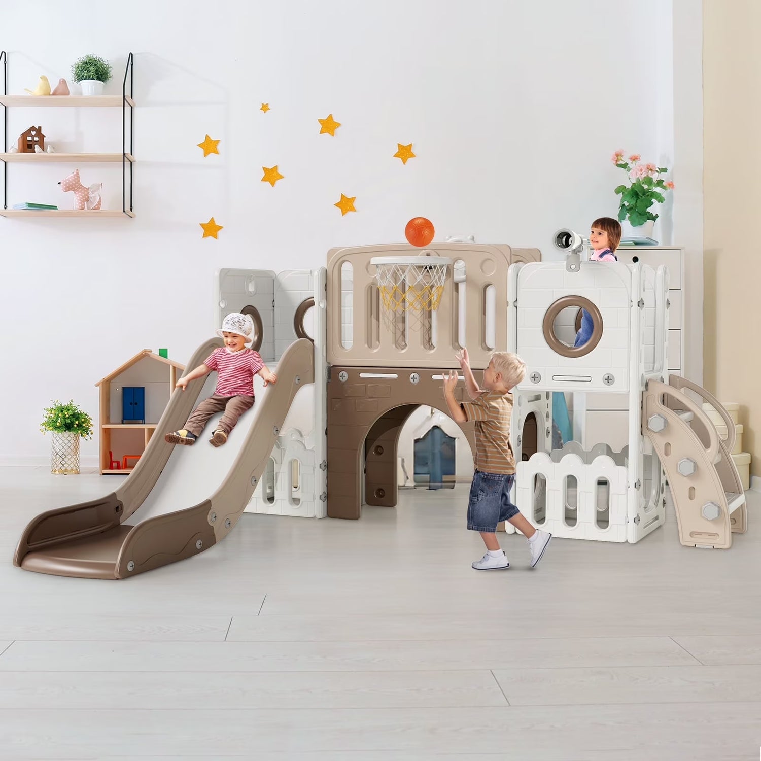 Playrie™ | 9-in-1 Toddler Slide Set, HDPE Plastic, Stable Frame, Climber with Hoop