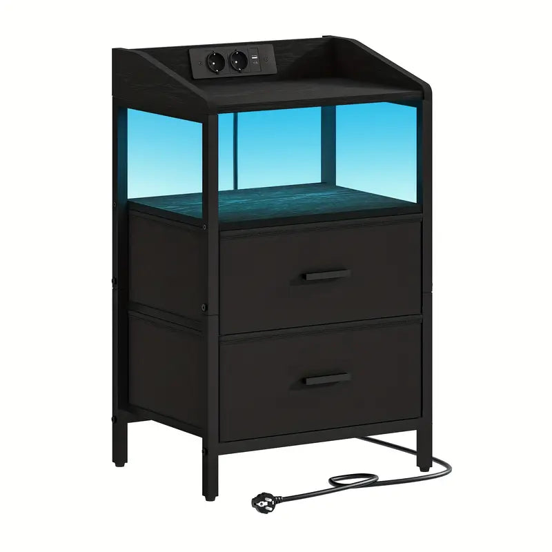 SmartNight™ | Nightstand with LED Lighting – Charging Station with USB Ports & Storage Drawers