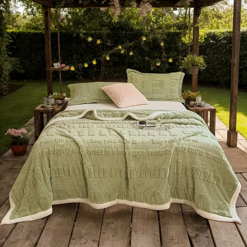 Athenara™ | Luxurious Velvet Blanket – Soft Embossed Velvet, Green, Perfect for Bedrooms & Travel